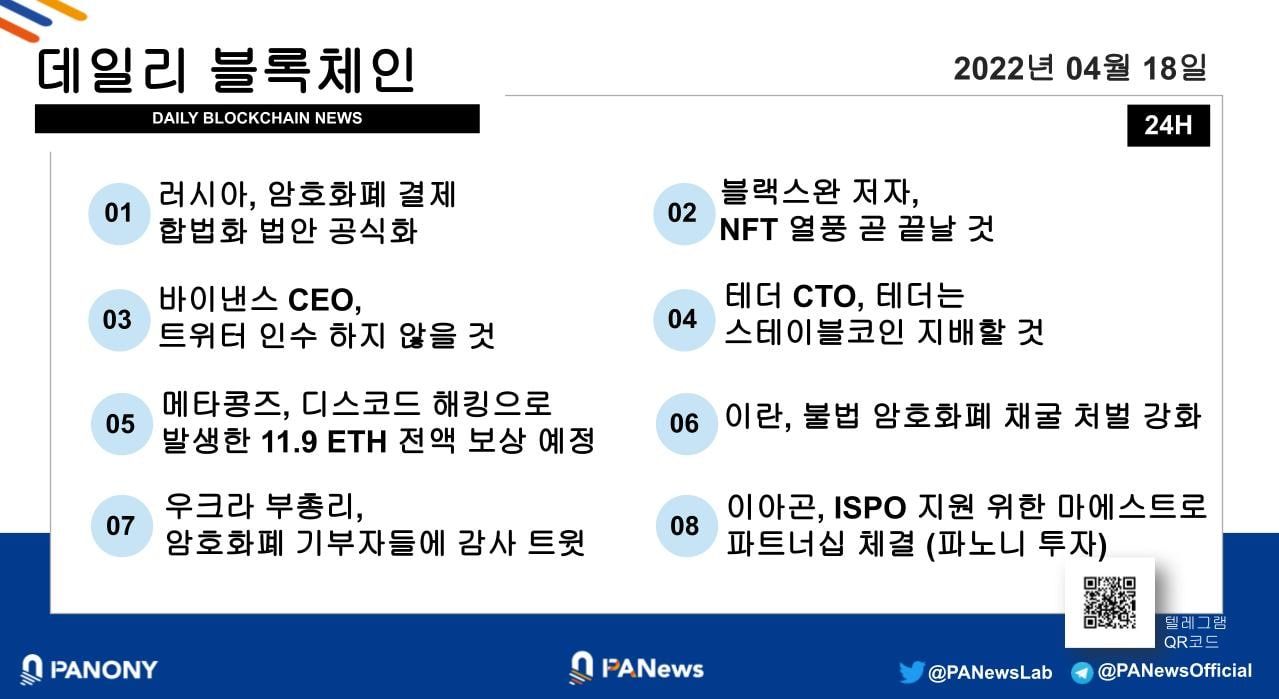 [파노니 데일리] 러시아, 암호화폐 결제 합법화 법안 공식화